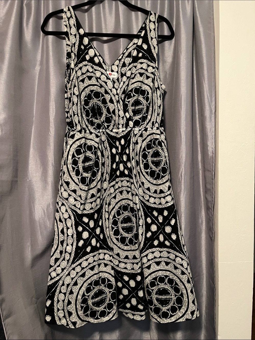 Anthropologie Black and White Midi Dress with Geometric Print